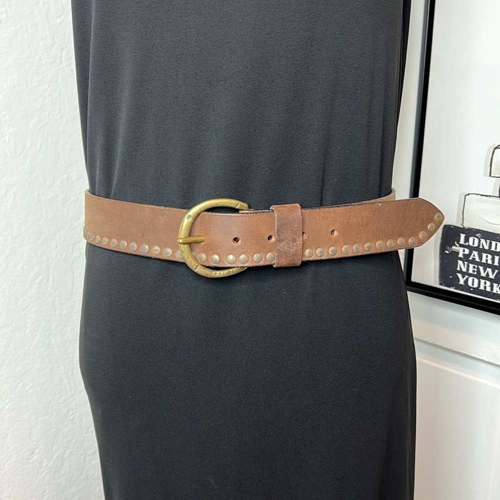 Made in Italy Brown Genuine Leather Studded Belt Size L